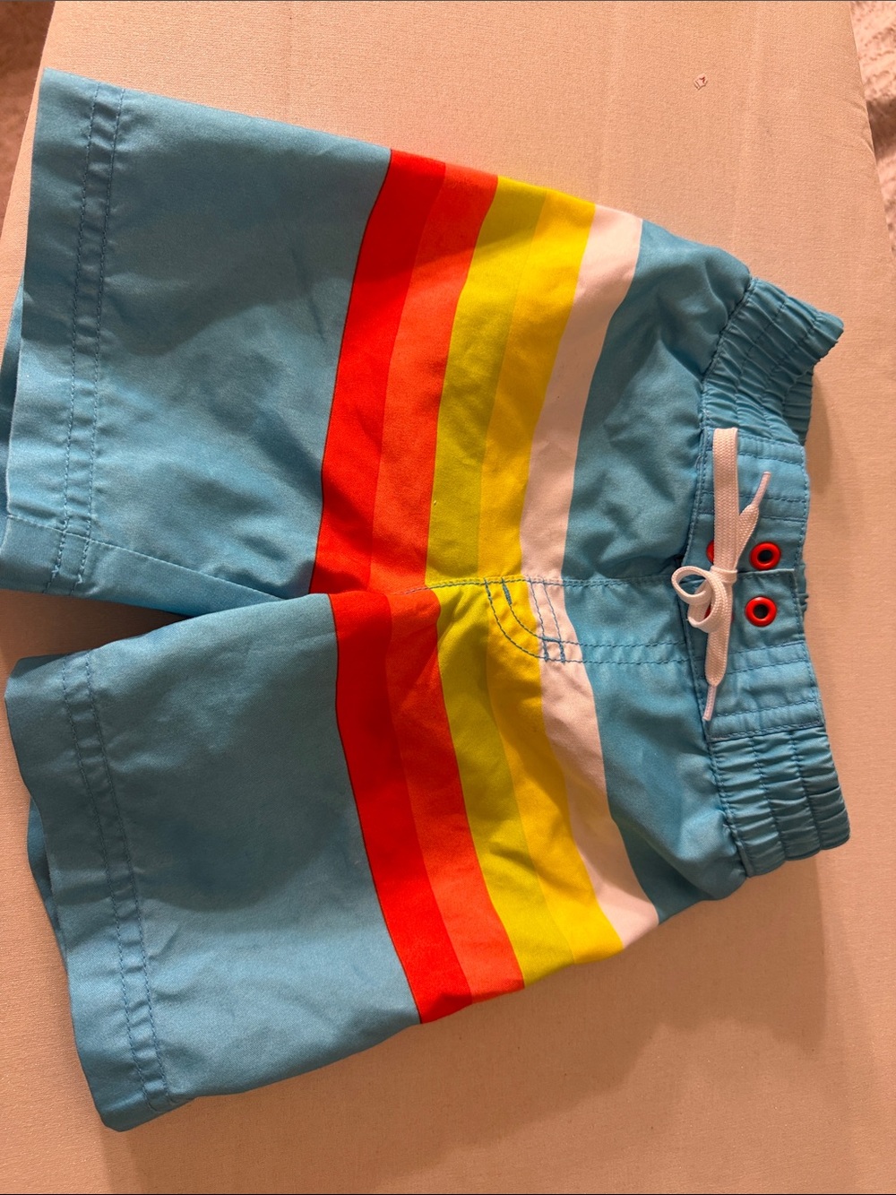 Crazy 8 Light Blue Swim Trunks with Rainbow Stripes